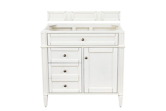 Brittany 36" Single Vanity, Bright White w/ 3 CM Carrara Marble Top, view 2