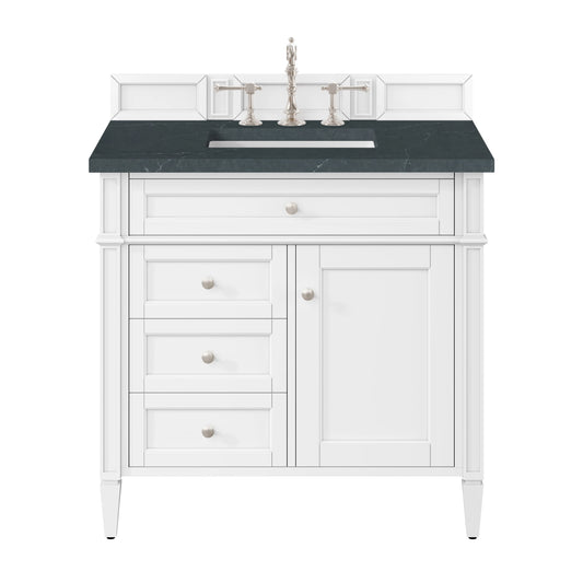 Brittany 36" Single Vanity, Bright White w/ 3 CM Charcoal Soapstone Silestone Top