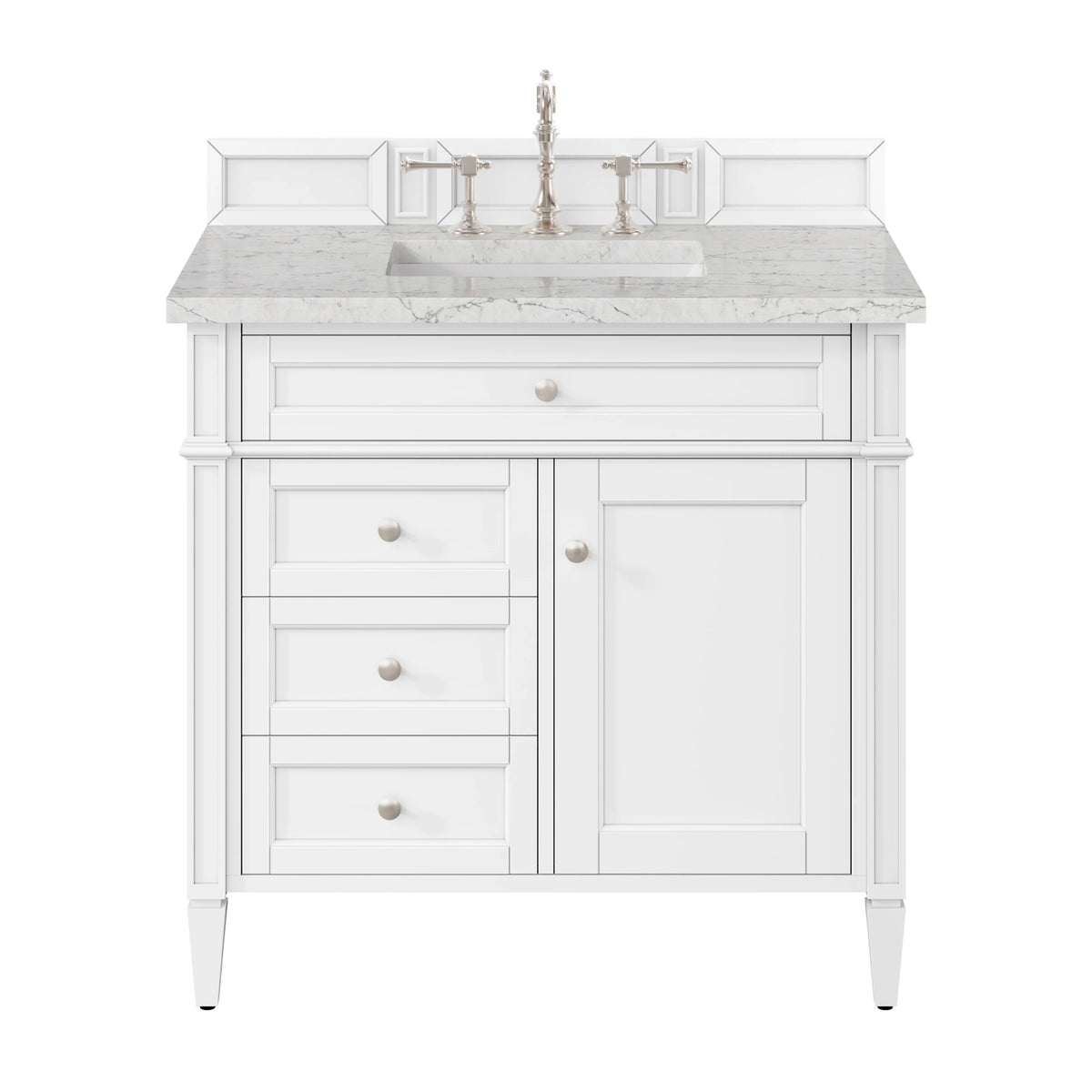 Brittany 36" Single Vanity, Bright White w/ 3 CM Eternal Jasmine Pearl Silestone Top