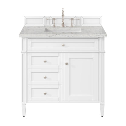 Brittany 36" Single Vanity, Bright White w/ 3 CM Eternal Jasmine Pearl Silestone Top