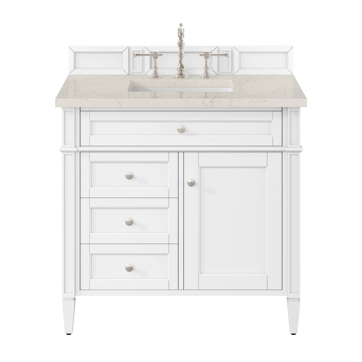 Brittany 36" Single Vanity in Bright White, w/ 3 CM Siberian Silestone Top