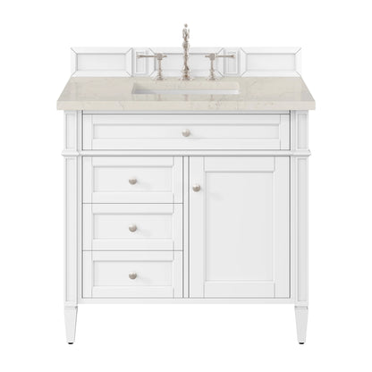 Brittany 36" Single Vanity in Bright White, w/ 3 CM Siberian Silestone Top