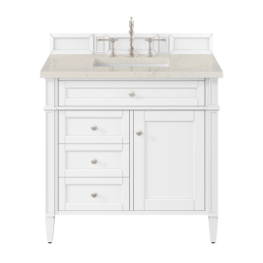 Brittany 36" Single Vanity in Bright White, w/ 3 CM Siberian Silestone Top