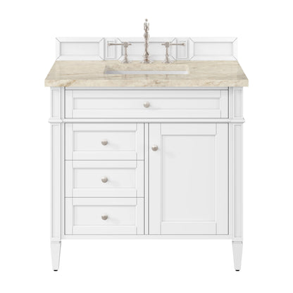 Brittany 36" Single Vanity in Bright White, w/ 3 CM Tajnar Eclos Top
