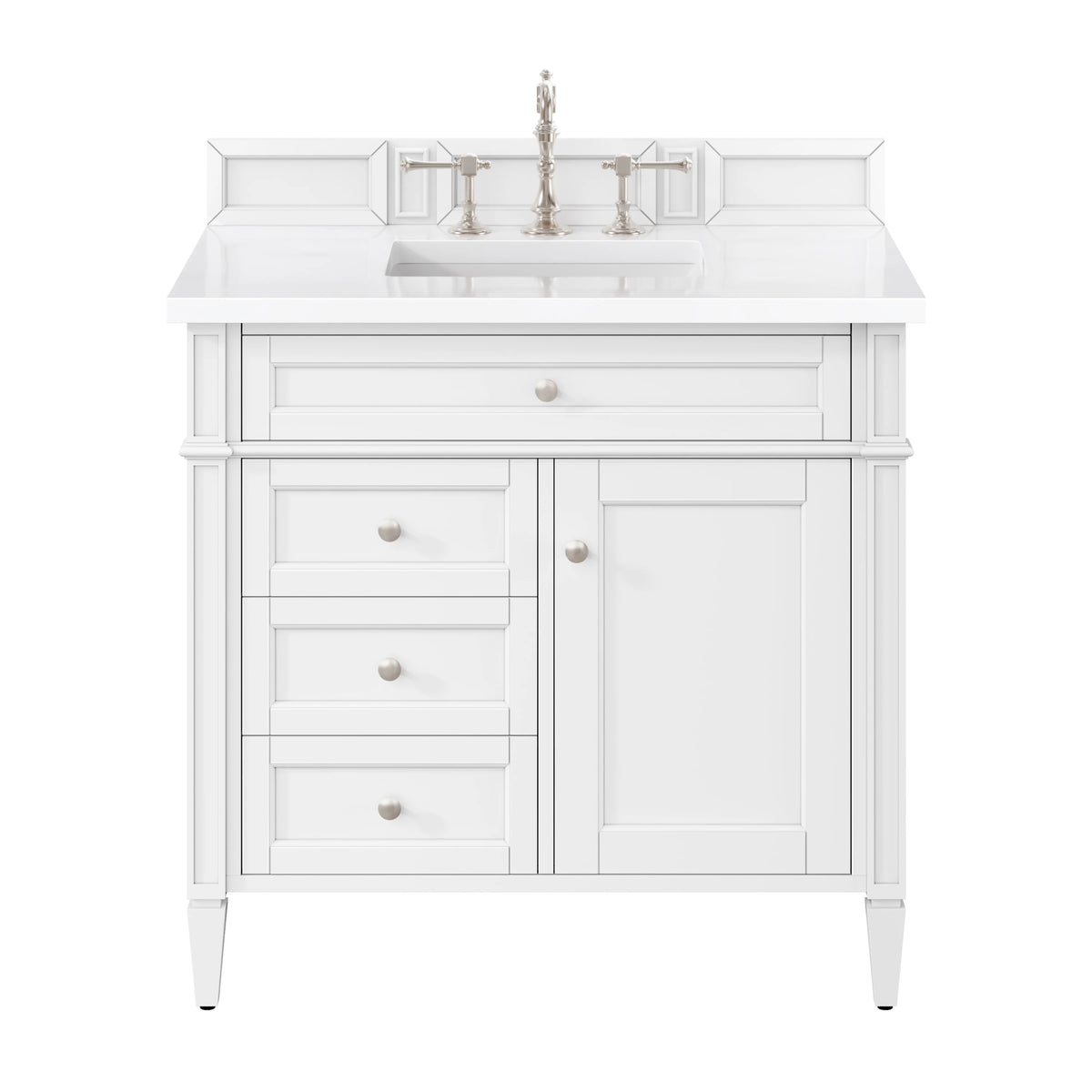 Brittany 36" Single Vanity, Bright White w/ 3 CM White Zeus Silestone Top