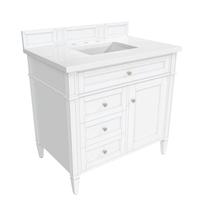 Brittany 36" Single Vanity, Bright White w/ 3 CM White Zeus Silestone Top, view 7