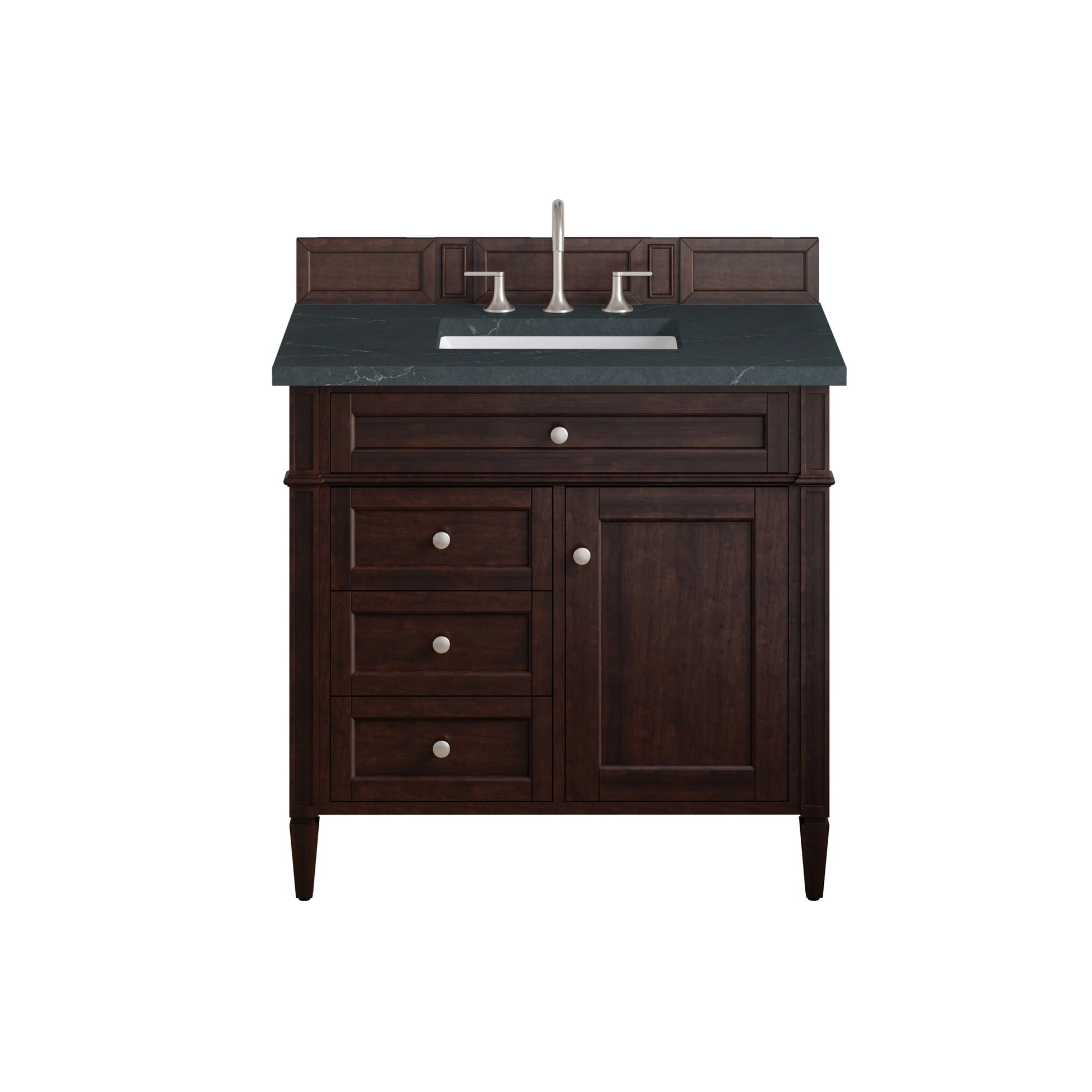Brittany 36" Single Vanity, Burnished Mahogany w/ 3 CM Charcoal Soapstone Silestone Top