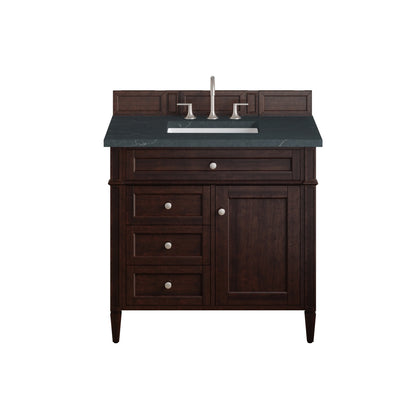 Brittany 36" Single Vanity, Burnished Mahogany w/ 3 CM Charcoal Soapstone Silestone Top