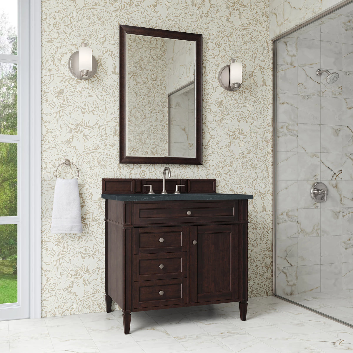 Brittany 36" Single Vanity, Burnished Mahogany w/ 3 CM Charcoal Soapstone Silestone Top, view 3