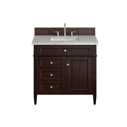 Brittany 36" Single Vanity, Burnished Mahogany w/ 3 CM Eternal Jasmine Pearl Silestone Top