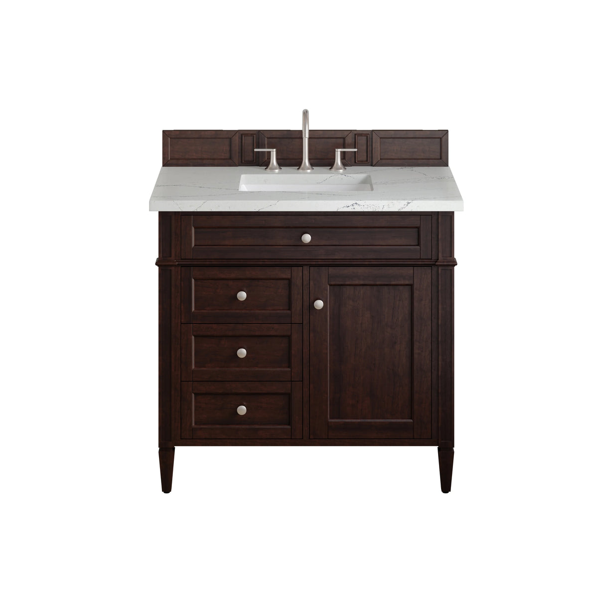Brittany 36" Single Vanity, Burnished Mahogany w/ 3 CM Ethereal Noctis Silestone Top