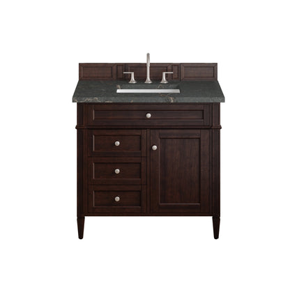Brittany 36" Single Vanity, Burnished Mahogany w/ 3 CM Parisien Bleu Silestone Top