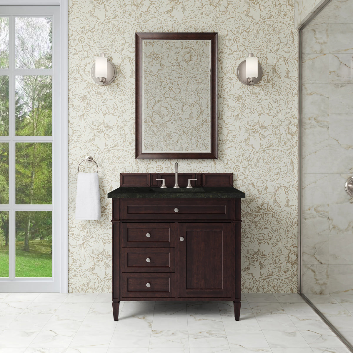 Brittany 36" Single Vanity, Burnished Mahogany, w/ 3 CM Phantome Eclos Top, view 2