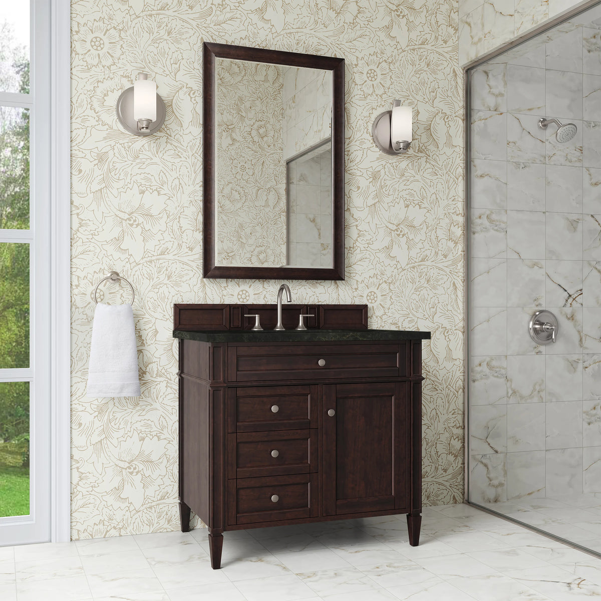 Brittany 36" Single Vanity, Burnished Mahogany, w/ 3 CM Phantome Eclos Top, view 3