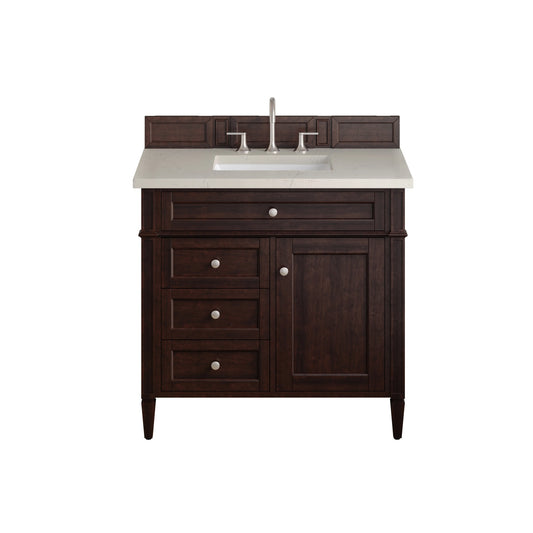 Brittany 36" Single Vanity, Burnished Mahogany, w/ 3 CM Siberian Silestone Top