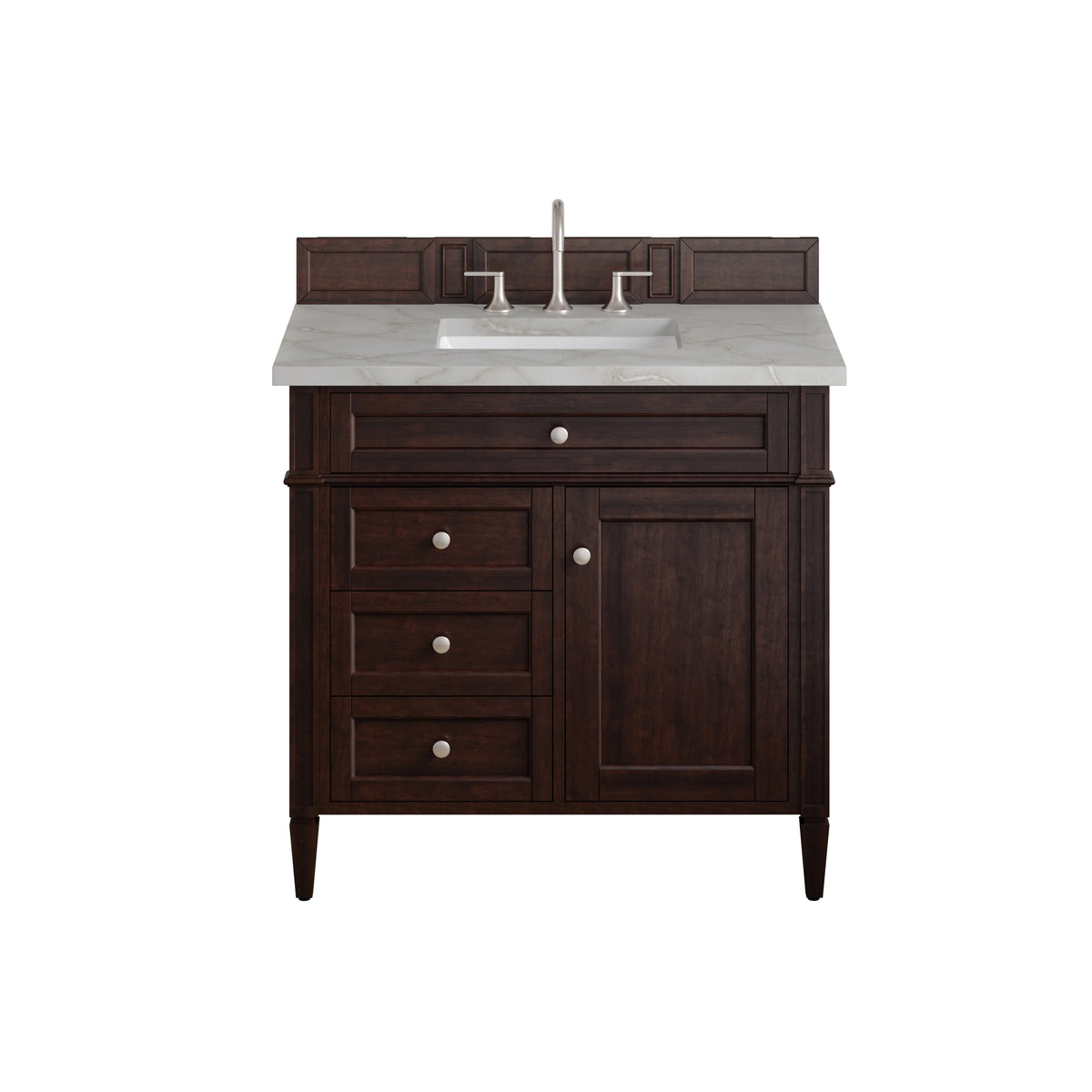 Brittany 36" Single Vanity, Burnished Mahogany w/ 3 CM Victorian Silver Silestone Top