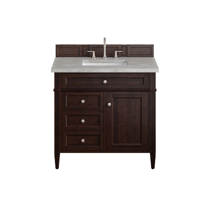 Brittany 36" Single Vanity, Burnished Mahogany w/ 3 CM Victorian Silver Silestone Top