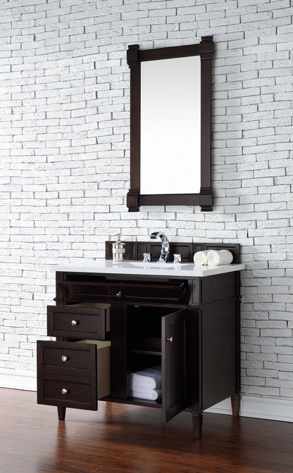 Brittany 36" Single Vanity, Burnished Mahogany w/ 3 CM White Zeus Silestone Top, view 4