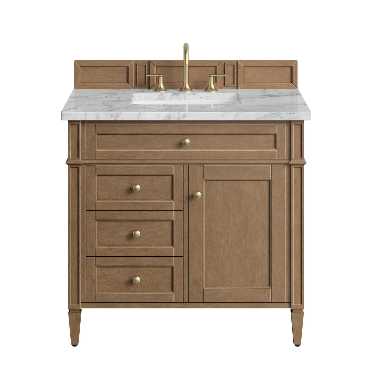 Brittany 36" Single Vanity, Pecan w/ 3 CM Carrara Marble Top