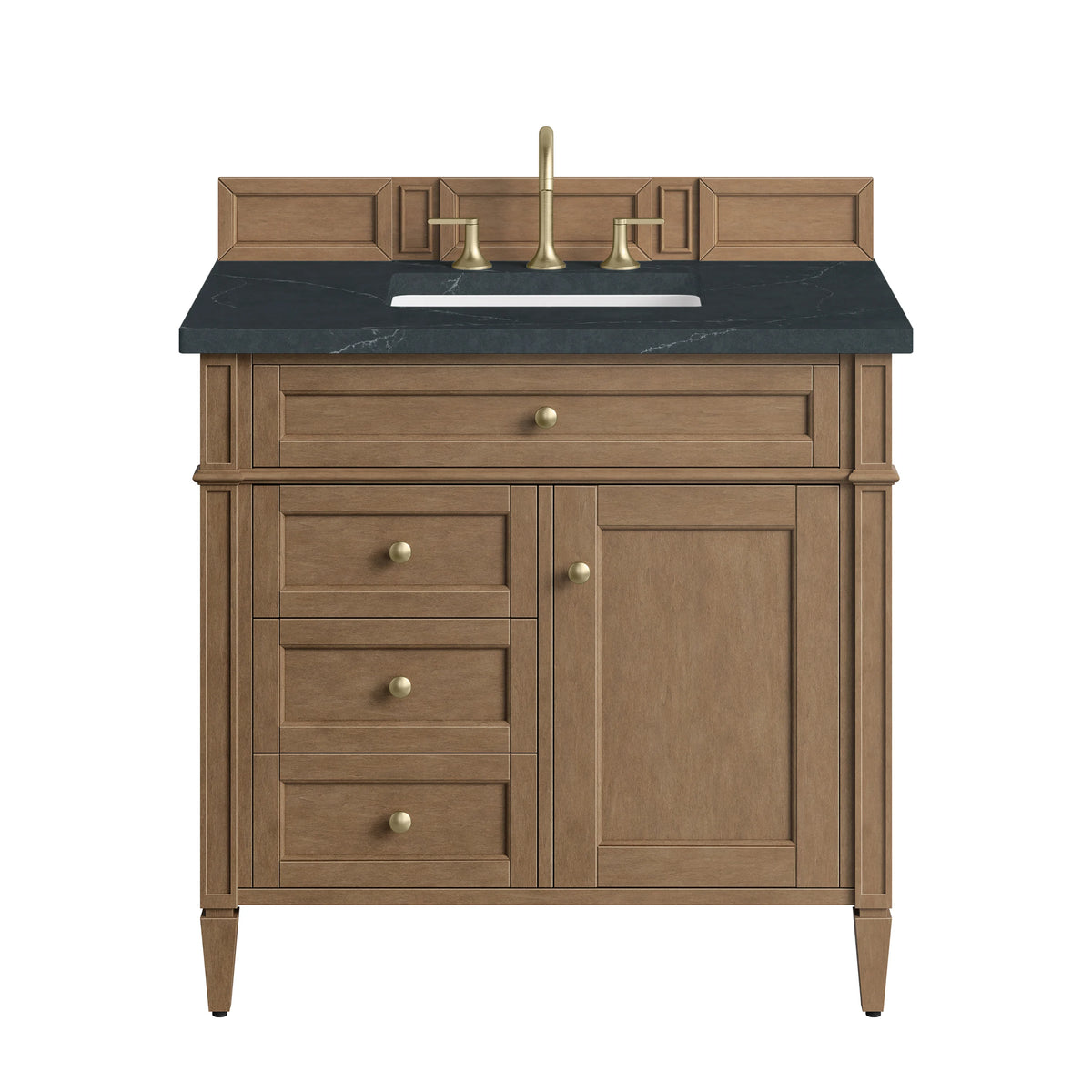 Brittany 36" Single Vanity, Pecan w/ 3 CM Charcoal Soapstone Silestone Top