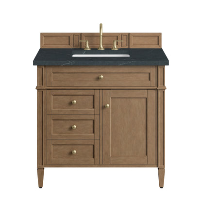 Brittany 36" Single Vanity, Pecan w/ 3 CM Charcoal Soapstone Silestone Top