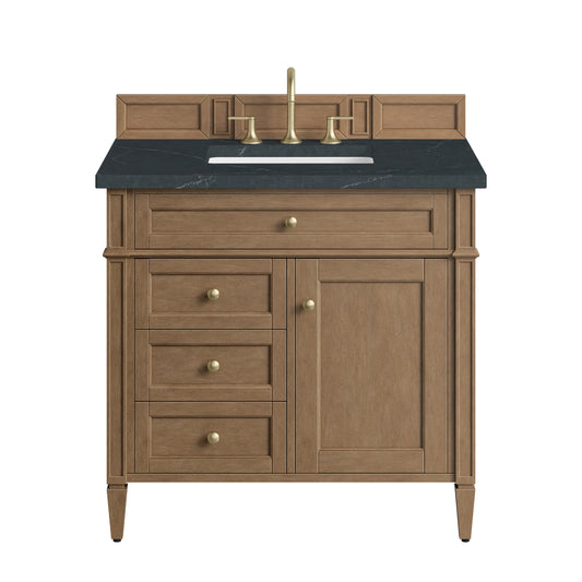Brittany 36" Single Vanity, Pecan w/ 3 CM Charcoal Soapstone Silestone Top