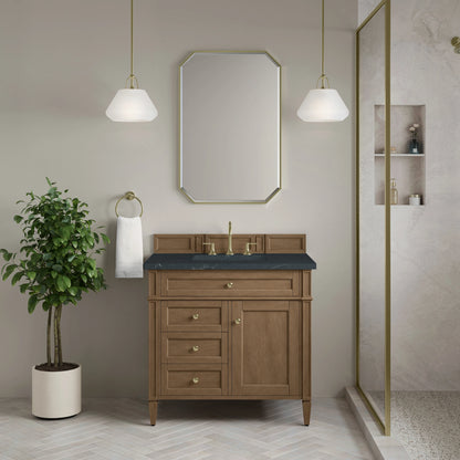 Brittany 36" Single Vanity, Pecan w/ 3 CM Charcoal Soapstone Silestone Top, view 2