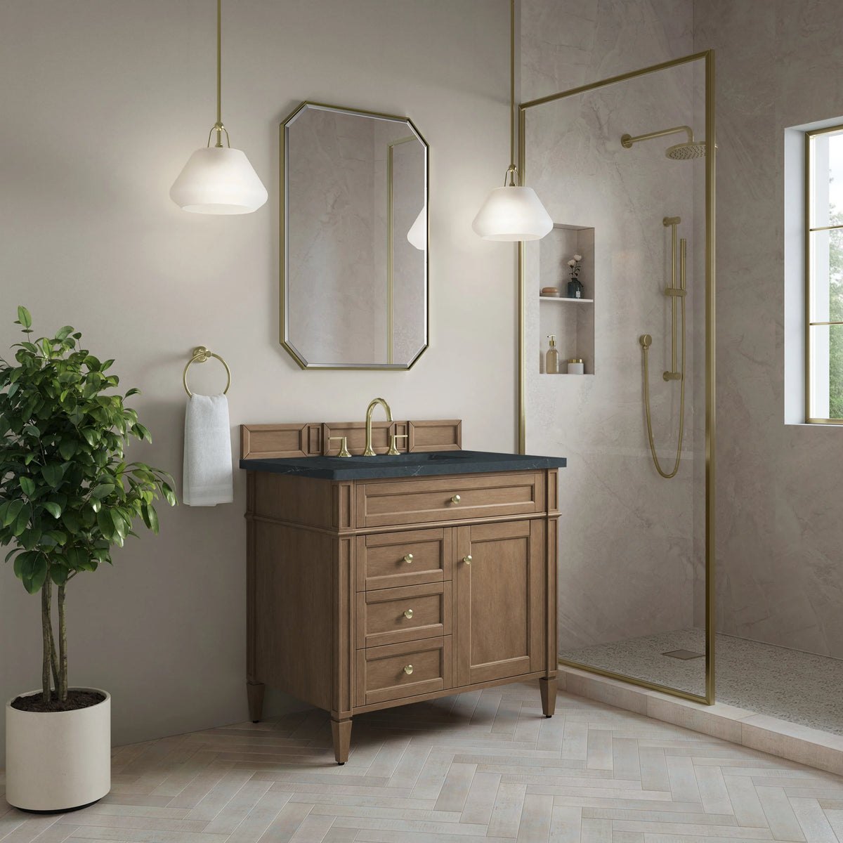 Brittany 36" Single Vanity, Pecan w/ 3 CM Charcoal Soapstone Silestone Top, view 3