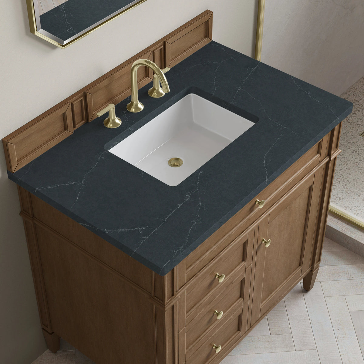 Brittany 36" Single Vanity, Pecan w/ 3 CM Charcoal Soapstone Silestone Top, view 6