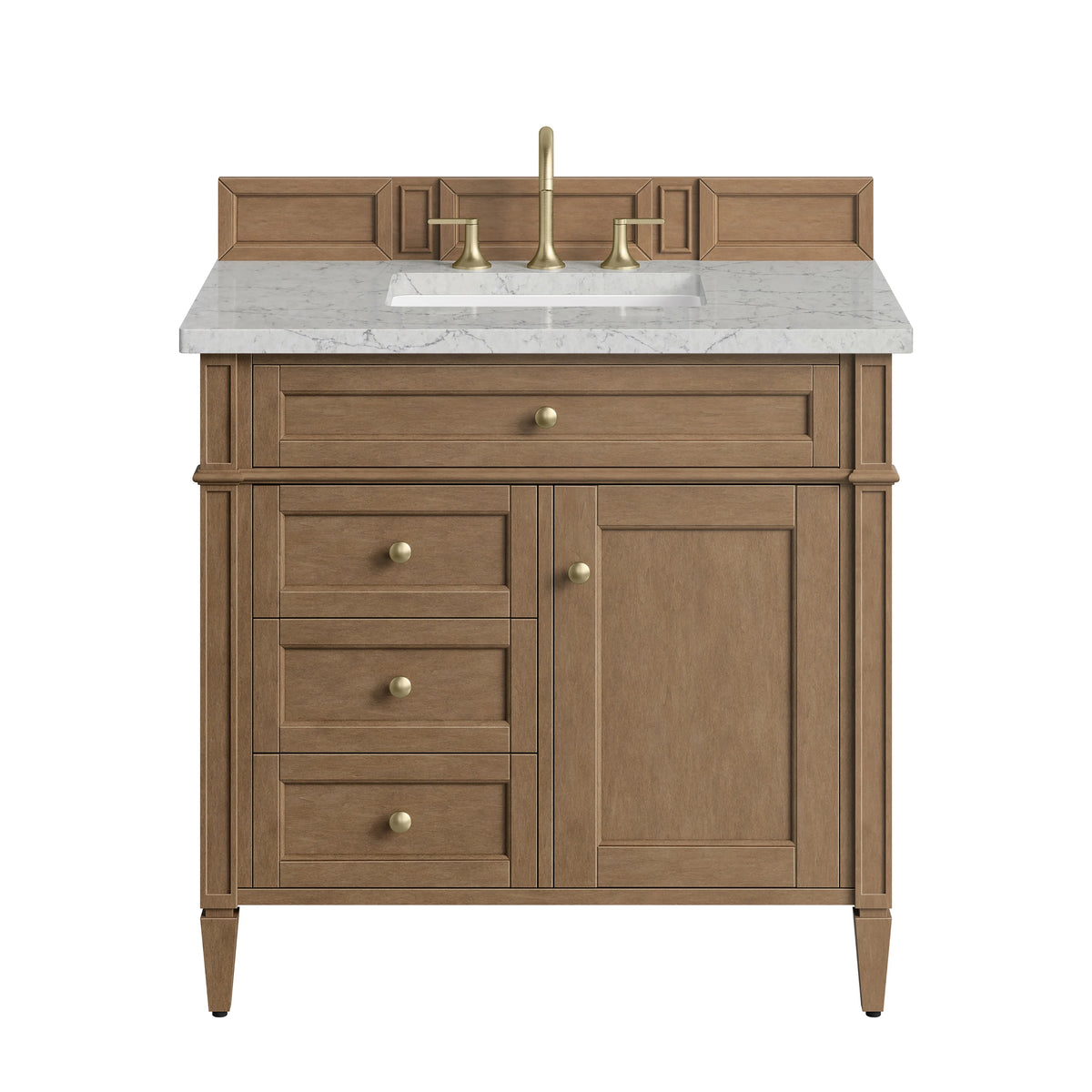 Brittany 36" Single Vanity, Pecan w/ 3 CM Eternal Jasmine Pearl Silestone Top