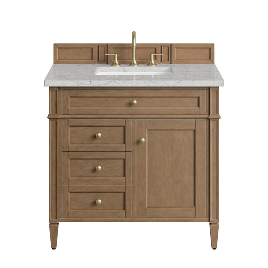 Brittany 36" Single Vanity, Pecan w/ 3 CM Eternal Jasmine Pearl Silestone Top