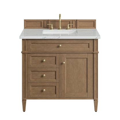 Brittany 36" Single Vanity, Pecan w/ 3 CM Ethereal Noctis Silestone Top