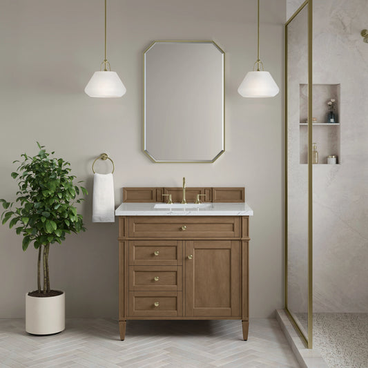 Brittany 36" Single Vanity, Pecan w/ 3 CM Ethereal Noctis Silestone Top, view 2