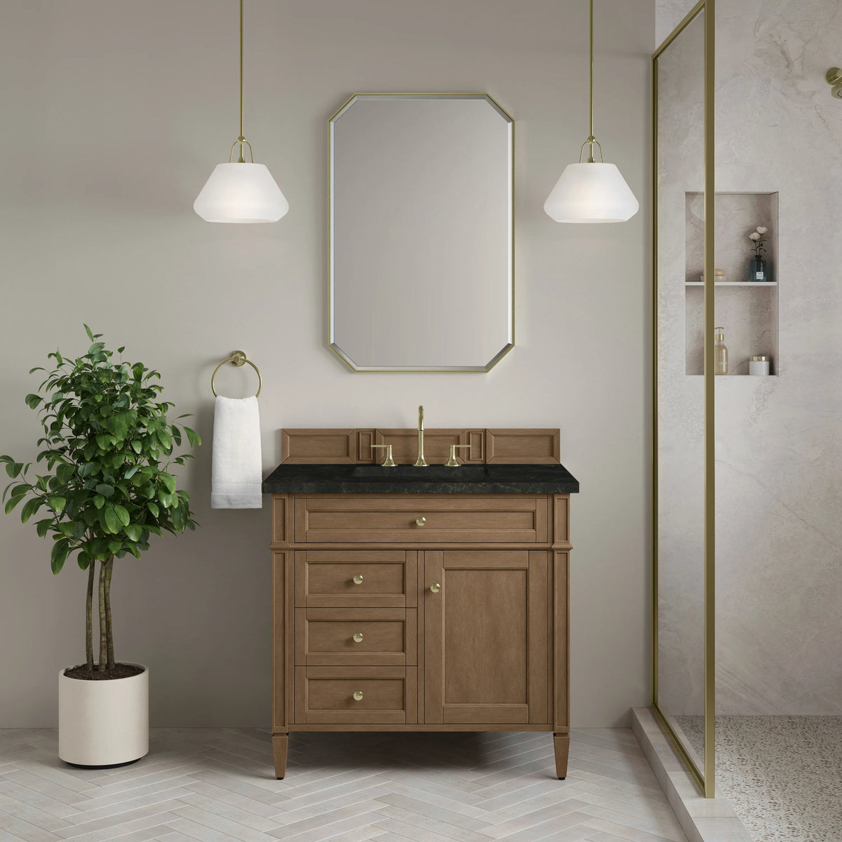 Brittany 36" Single Vanity, Pecan w/ 3 CM Phantome Eclos Top, view 2