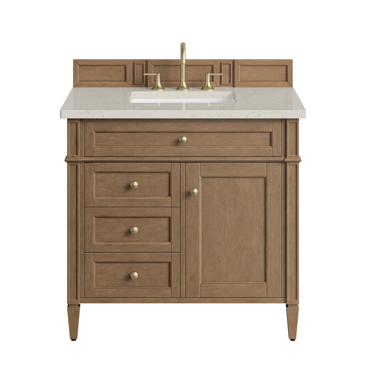 Brittany 36" Single Vanity, Pecan w/ 3 CM Siberian Silestone Top