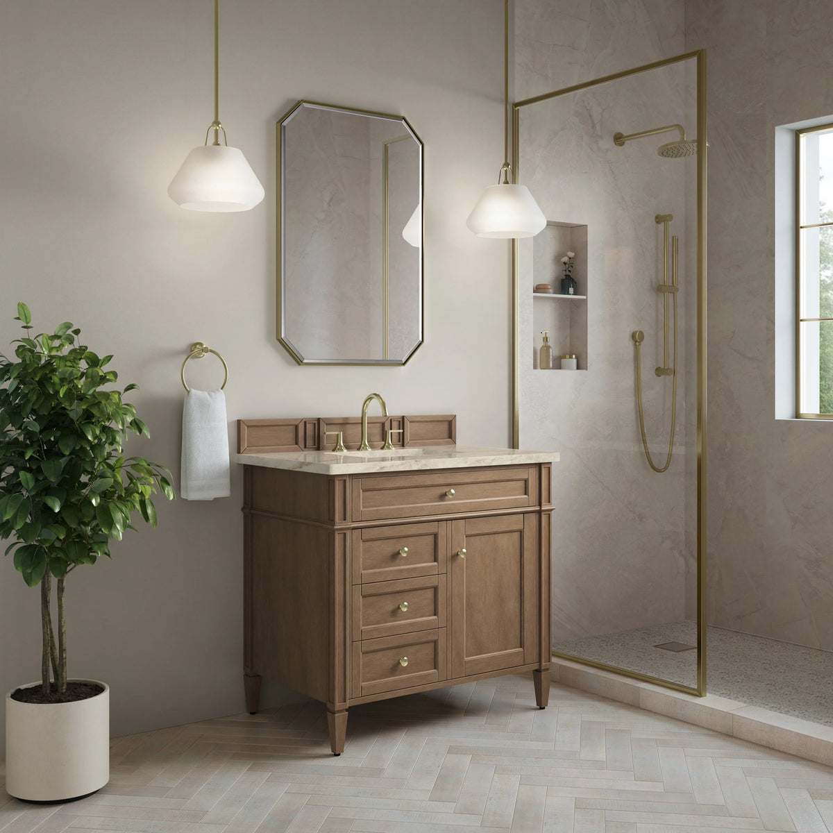 Brittany 36" Single Vanity, Pecan w/ 3 CM Tajnar Eclos Top, view 3