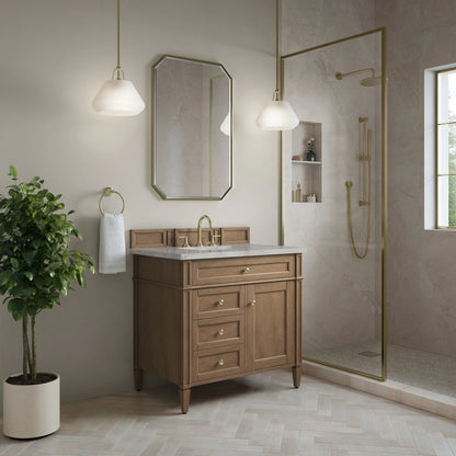 Brittany 36" Single Vanity, Pecan w/ 3 CM Victorian Silver Silestone Top, view 3