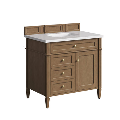 Brittany 36" Single Vanity, Pecan w/ 3 CM White Zeus Silestone Top, view 10