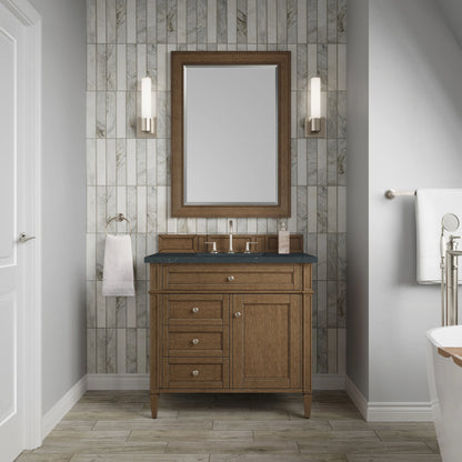 Brittany 36" Single Vanity, Saddle Brown w/ 3 CM Charcoal Soapstone Silestone Top, view 2