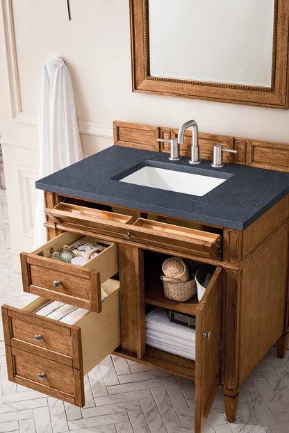 Brittany 36" Single Vanity, Saddle Brown w/ 3 CM Charcoal Soapstone Silestone Top, view 4