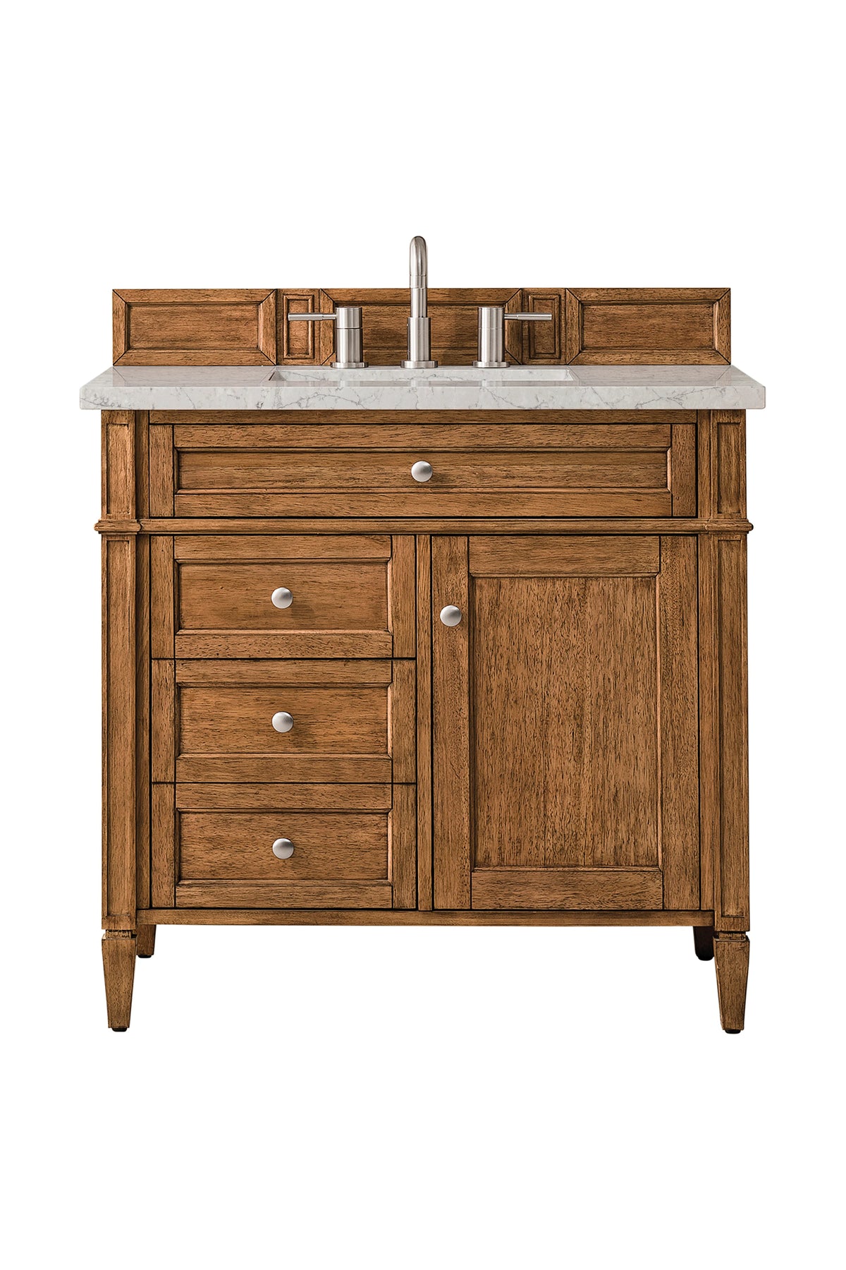 Brittany 36" Single Vanity, Saddle Brown w/ 3 CM Eternal Jasmine Pearl Silestone Top
