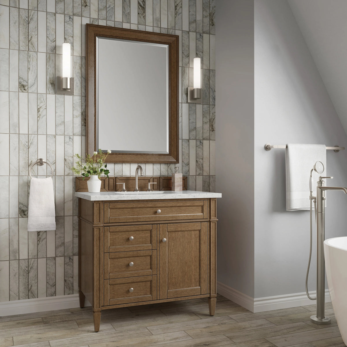 Brittany 36" Single Vanity, Saddle Brown w/ 3 CM Eternal Jasmine Pearl Silestone Top, view 3