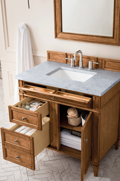 Brittany 36" Single Vanity, Saddle Brown w/ 3 CM Eternal Jasmine Pearl Silestone Top, view 4