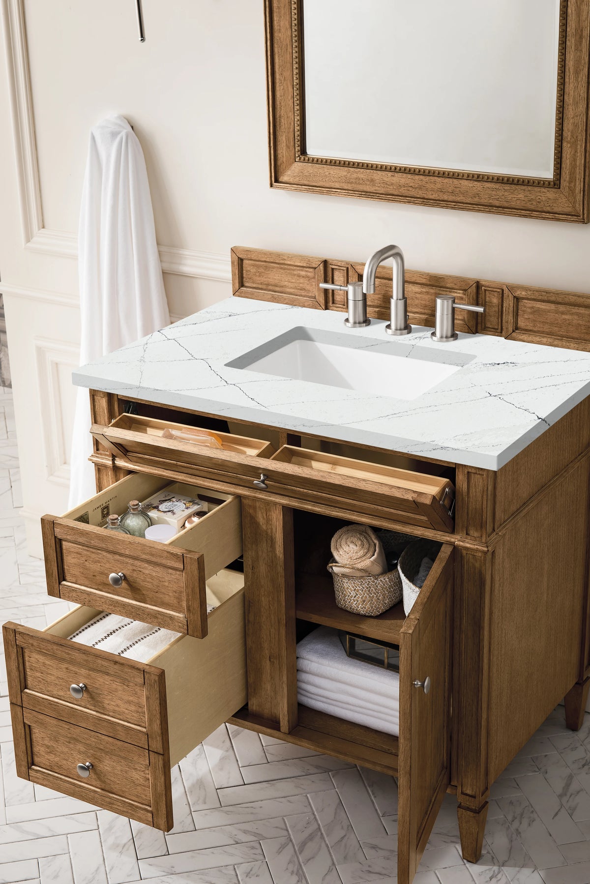 Brittany 36" Single Vanity, Saddle Brown w/ 3 CM Ethereal Noctis Silestone Top, view 4