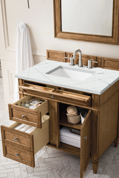 Brittany 36" Single Vanity, Saddle Brown w/ 3 CM Ethereal Noctis Silestone Top, view 4