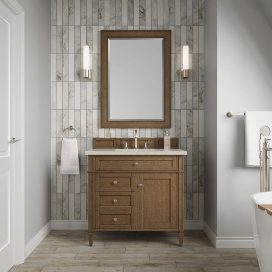 Brittany 36" Single Vanity, Saddle Brown, w/ 3 CM Siberian Silestone Top, view 2