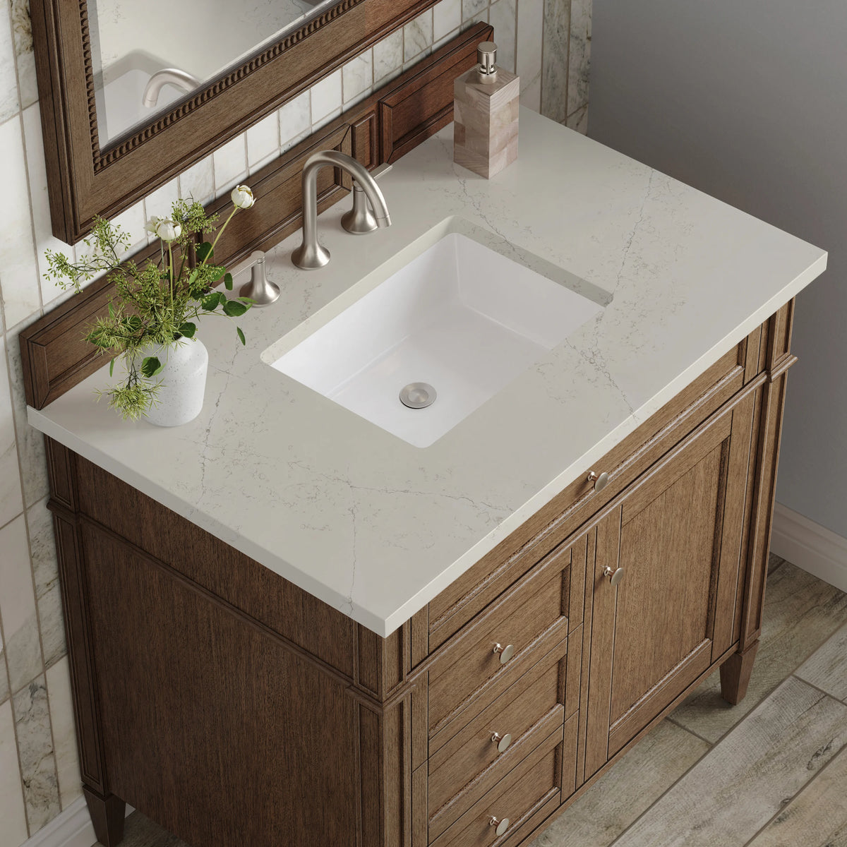 Brittany 36" Single Vanity, Saddle Brown, w/ 3 CM Siberian Silestone Top, view 5