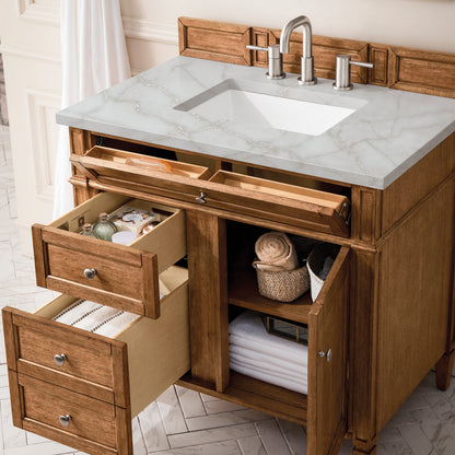 Brittany 36" Single Vanity, Saddle Brown w/ 3 CM Victorian Silver Silestone Top, view 4