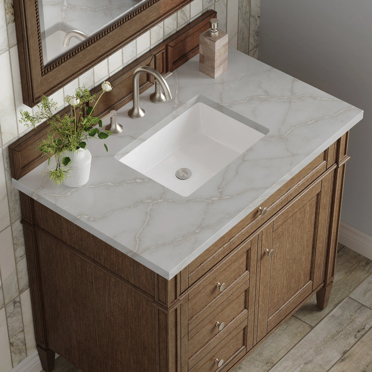 Brittany 36" Single Vanity, Saddle Brown w/ 3 CM Victorian Silver Silestone Top, view 6