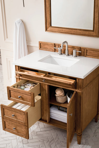 Brittany 36" Single Vanity, Saddle Brown w/ 3 CM White Zeus Silestone Top, view 4